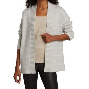 SAKS FIFTH AVENUE COLLECTION Sequin Striped Open Cardigan Silver Gray Size Large